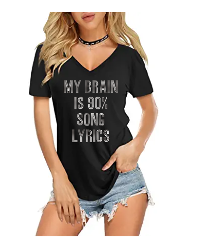 My Brain Is 99% Song Lyrics Bling V Neck