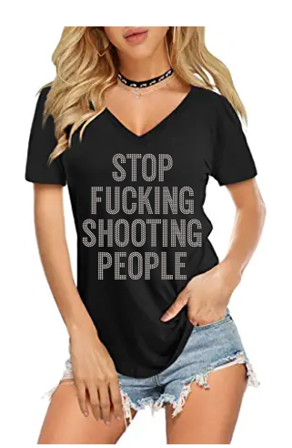 Stop F*cking Shooting People  Bling V Neck