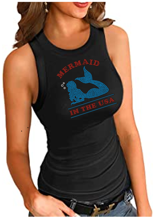 Mermaid In The USA Ladies Fitted Bling Tank
