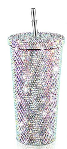Bling Coffee Tumbler Stainless Steel w/Stainless Steel Straw 17oz