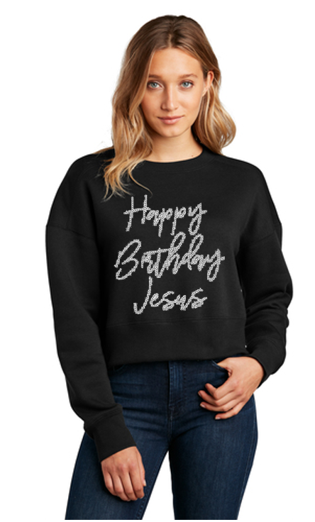 Happy Birthday Jesus Bling Boxy Fleece