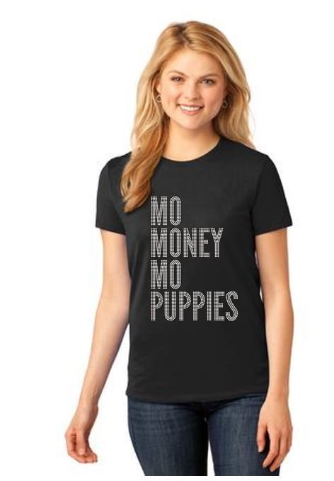 Mo Money Mo Puppies Bling Ladies Fit Crew