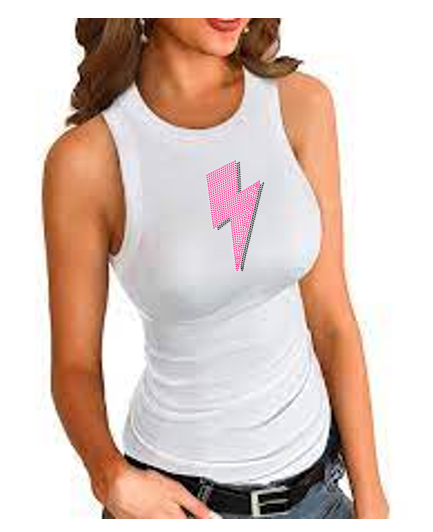 Thumbelina Pink Lightning Ladies Fitted Bling Tank Pink/Black Crystals