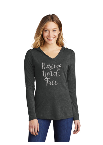 Resting Witch Face Bling Triblend Hoodie Tunic