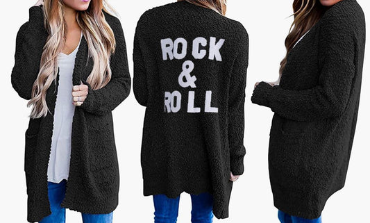 Rock N Roll Chenille Flock Lettering Chunky Sweater