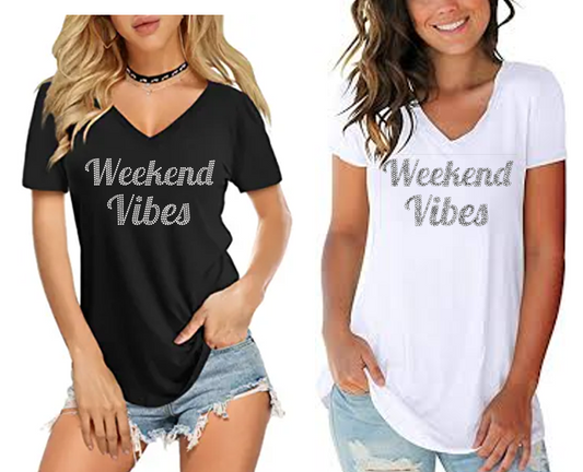 Weekend Vibes Ladies Bling V Neck